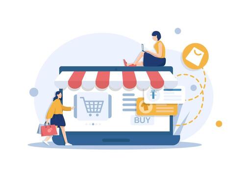 Flat design concept of online shopping,convenience in online trading for web page, website vector