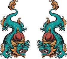 vector illustration of two dragons facing each other