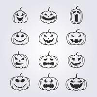 paquete de calabazas de halloween, diseño de ilustración de símbolo de icono de logotipo de vector de cara aterradora y divertida