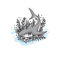 shark and flower Hand drawn vector