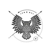 hand drawn of flying owl Ethnic vector