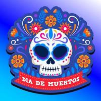 dia de los muertos, día de los muertos o tarjeta de felicitación de halloween, pancarta, invitación. calaveras de tatuajes de azúcar, flores de caléndula, catrina calavera decoración de esqueleto tradicional de México ilustración vectorial. vector