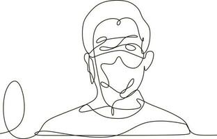 continuous line vector illustration of a boy's face wearing a mask