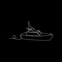 vector de línea recta de barco pescador