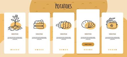 Design Mobile app for ordering or cultivation fresh potato. Vegetables delivery service. Concept potato farm vegetable. Cartoon flat vector illustration.