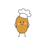 Cute happy potato character chef. Vector flat cartoon character illustration icon. Concept potato farm vegetable. Isolated on white background.