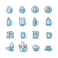 Water icons thin line style set. Black outline symbols for website and mobile app design. Water pictograms on a white background. vector