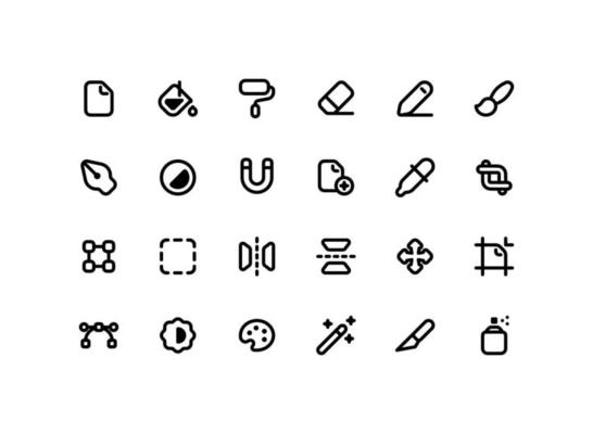 Cute file editor outline icon set with graphic design related line icons