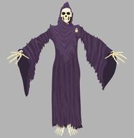 vieja muerte huesuda en una túnica púrpura con un esqueleto vector