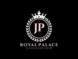 Letter JP Antique royal luxury victorian logo with ornamental frame. vector