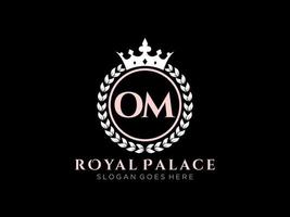 Letter OM Antique royal luxury victorian logo with ornamental frame. vector