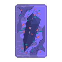 diseño celestial mágico de la carta del tarot. ilustración de vector de luna mística. ilustración vectorial dibujada a mano. carta esotérica del tarot boho con cristal.