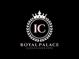 Letter IC Antique royal luxury victorian logo with ornamental frame. vector
