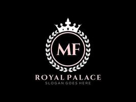 Letter MF Antique royal luxury victorian logo with ornamental frame. vector