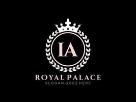 Letter IA Antique royal luxury victorian logo with ornamental frame. vector