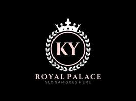 Letter KY Antique royal luxury victorian logo with ornamental frame. vector