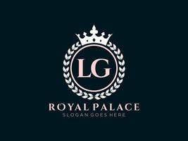 Letter LG Antique royal luxury victorian logo with ornamental frame. vector