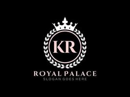 Letter KR Antique royal luxury victorian logo with ornamental frame. vector