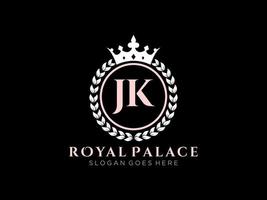 Letter JK Antique royal luxury victorian logo with ornamental frame. vector
