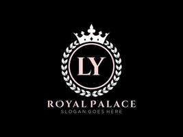 Letter LY Antique royal luxury victorian logo with ornamental frame. vector