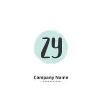 ZY Initial handwriting and signature logo design with circle. Beautiful design handwritten logo for fashion, team, wedding, luxury logo. vector