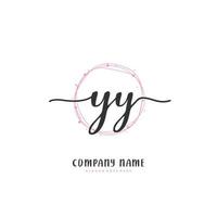 YY Initial handwriting and signature logo design with circle. Beautiful design handwritten logo for fashion, team, wedding, luxury logo. vector