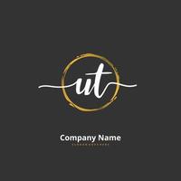 UT Initial handwriting and signature logo design with circle. Beautiful design handwritten logo for fashion, team, wedding, luxury logo. vector