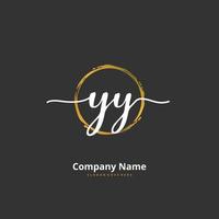 YY Initial handwriting and signature logo design with circle. Beautiful design handwritten logo for fashion, team, wedding, luxury logo. vector