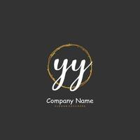 YY Initial handwriting and signature logo design with circle. Beautiful design handwritten logo for fashion, team, wedding, luxury logo. vector