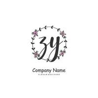 ZY Initial handwriting and signature logo design with circle. Beautiful design handwritten logo for fashion, team, wedding, luxury logo. vector