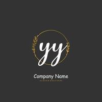 YY Initial handwriting and signature logo design with circle. Beautiful design handwritten logo for fashion, team, wedding, luxury logo. vector