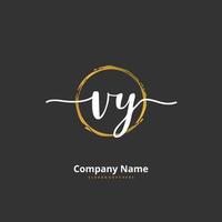 VY Initial handwriting and signature logo design with circle. Beautiful design handwritten logo for fashion, team, wedding, luxury logo. vector
