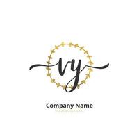 VY Initial handwriting and signature logo design with circle. Beautiful design handwritten logo for fashion, team, wedding, luxury logo. vector