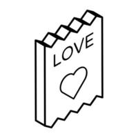 icono de diseño de línea de bloc de notas de amor vector