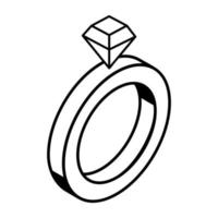 A diamond ring in line isometric icon vector