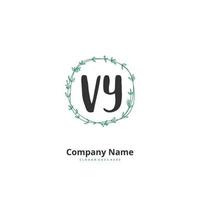 VY Initial handwriting and signature logo design with circle. Beautiful design handwritten logo for fashion, team, wedding, luxury logo. vector