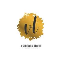 VT Initial handwriting and signature logo design with circle. Beautiful design handwritten logo for fashion, team, wedding, luxury logo. vector