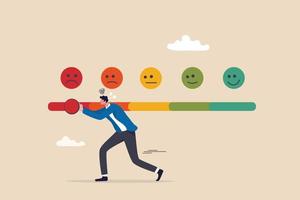 Dissatisfaction, dislike or negative feedback, angry customer or dissatisfied employee, angry review, disappointment rating or complaint concept, man pushing rating bar to dissatisfaction level. vector