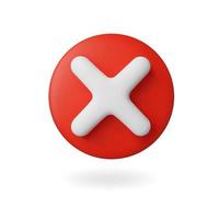 Red round button with 3d cross. Wrong sign or cross. Vector realistic icon no