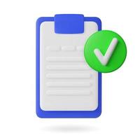 A list with a 3d check mark. The checklist is approved. Vector illustration