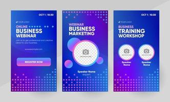 Business marketing training webinar social media story template. Background and illustration for social media banner design with a place for a picture in vector. vector