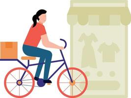 A girl is delivering a package by bicycle. vector