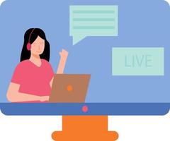 Girl is live chatting on laptop. vector