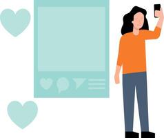 A girl is liking a post on social media. vector