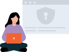 una chica que trabaja en la seguridad de la página web. vector