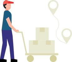 A boy is carrying a package trolley. vector