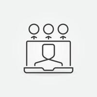 Laptop with Man linear icon. Vector Blogging outline symbol