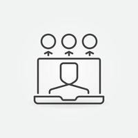 Laptop with Man linear icon. Vector Blogging outline symbol