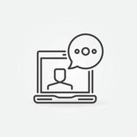 Laptop with Speech Bubble outline icon. Vector Vlog sign