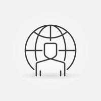 Man with Earth globe vector concept icon in thin line style